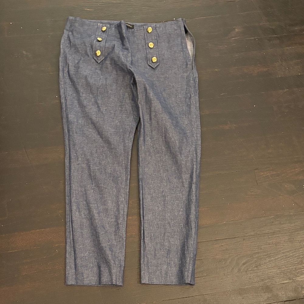 Banana Republic Blue denim like cropped pants with Gold Button Detail